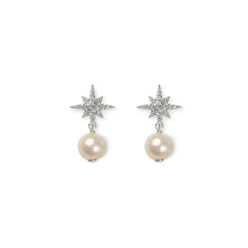 Pearl Star Earring in White Gold