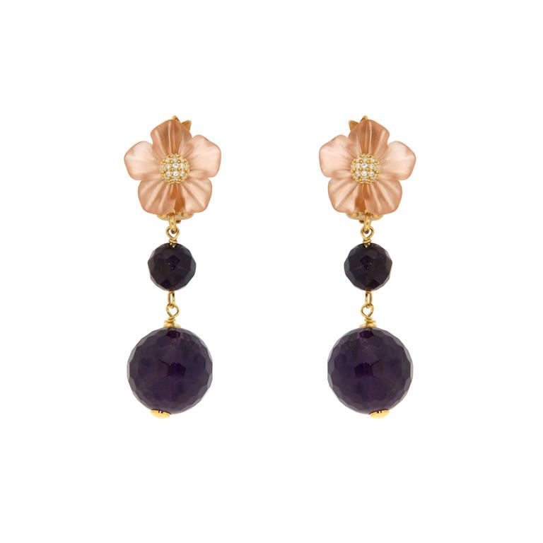 Amethyst & Cystal Flower Earrings